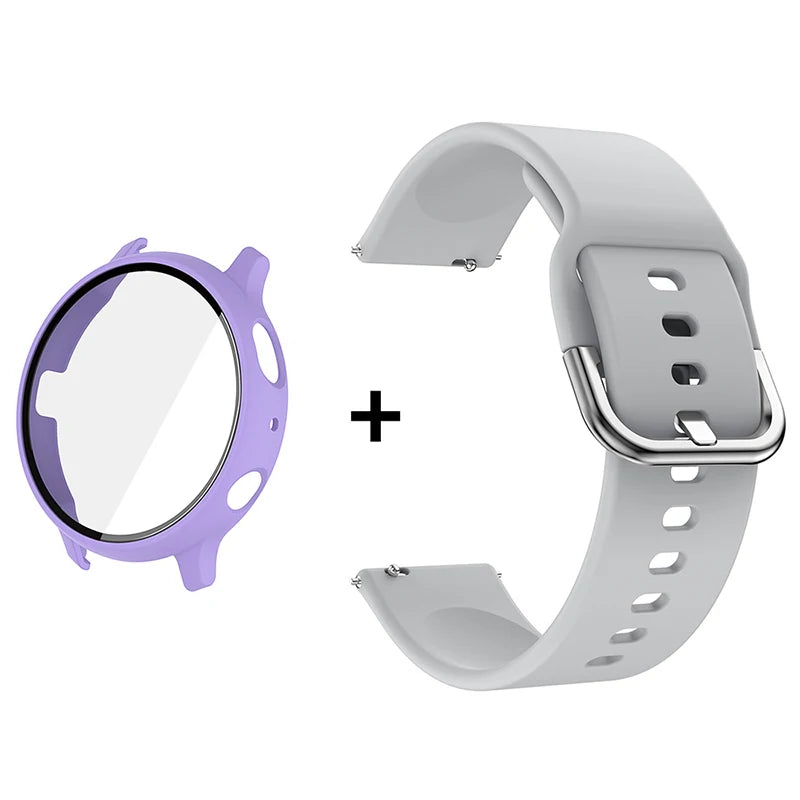 Silicone Strap+Case for Samsung Galaxy Watch Active 2 40mm 44mm Bracelet Tempered Glass Screen Protector Cover correas 20mm band