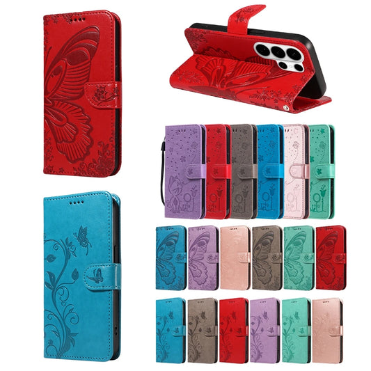 Magnetic Leather Wallet Flip Case for Samsung Galaxy S26 Plus Edge Ultra Phone Book Cover WIth Stand 3D Embossed Butterfly