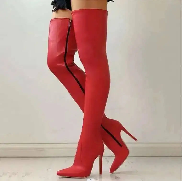 Autumn/Winter Women's Boots Sexy High Heels Slim Over The Knee Boots Pointed Side Zipper Large Size 34-47 Long Boots