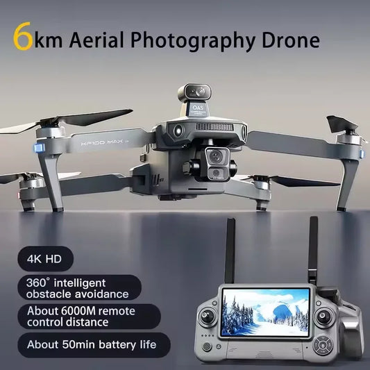 Teeggi KF100 MAX Professional GPS Drone: Foldable RC Quadcopter featuring a 4K HD Camera, 3-Axis Gimbal, Smart Screen Remote Controller, 6KM Range, and Advanced Obstacle Avoidance
