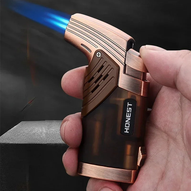 HONEST Windproof Cigar Lighter 2 Jet Torch Plastic Gas Butane Blue Flame Cigar Smoking Tool with Punch Gift Box for Cigar Man