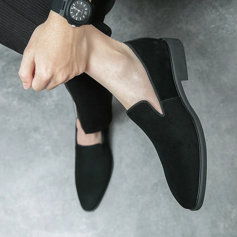 Italian Luxury Designer Men's Suede Loafers – Premium Business Dress & Party Shoes in Brown & Black