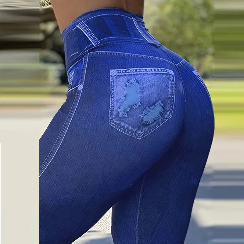 High-Waist Skinny Leggings with Trendy Ripped Details Comfort-fit Polyester, Machine-Washable and Versatile for All-Season Yog