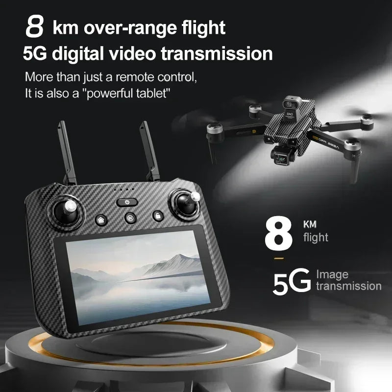 AE86 PRO MAX Professional Drone 10KM 3-Axis Gimbal RC Quadcopter 8K FPV Dual Camera GPS Obstacle Avoidance Drone with LED Screen