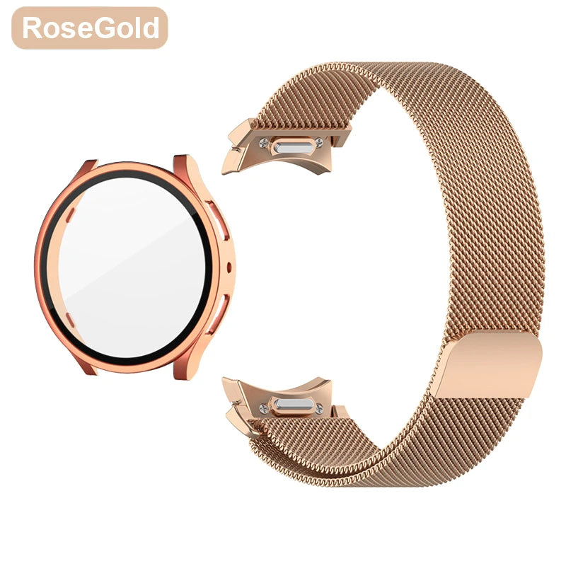 Metal Strap For Samsung Galaxy Watch 5 6 7 40mm 44mm Band With Screen Protector Hard Case Magnetic Loop Quick Install Bracelet