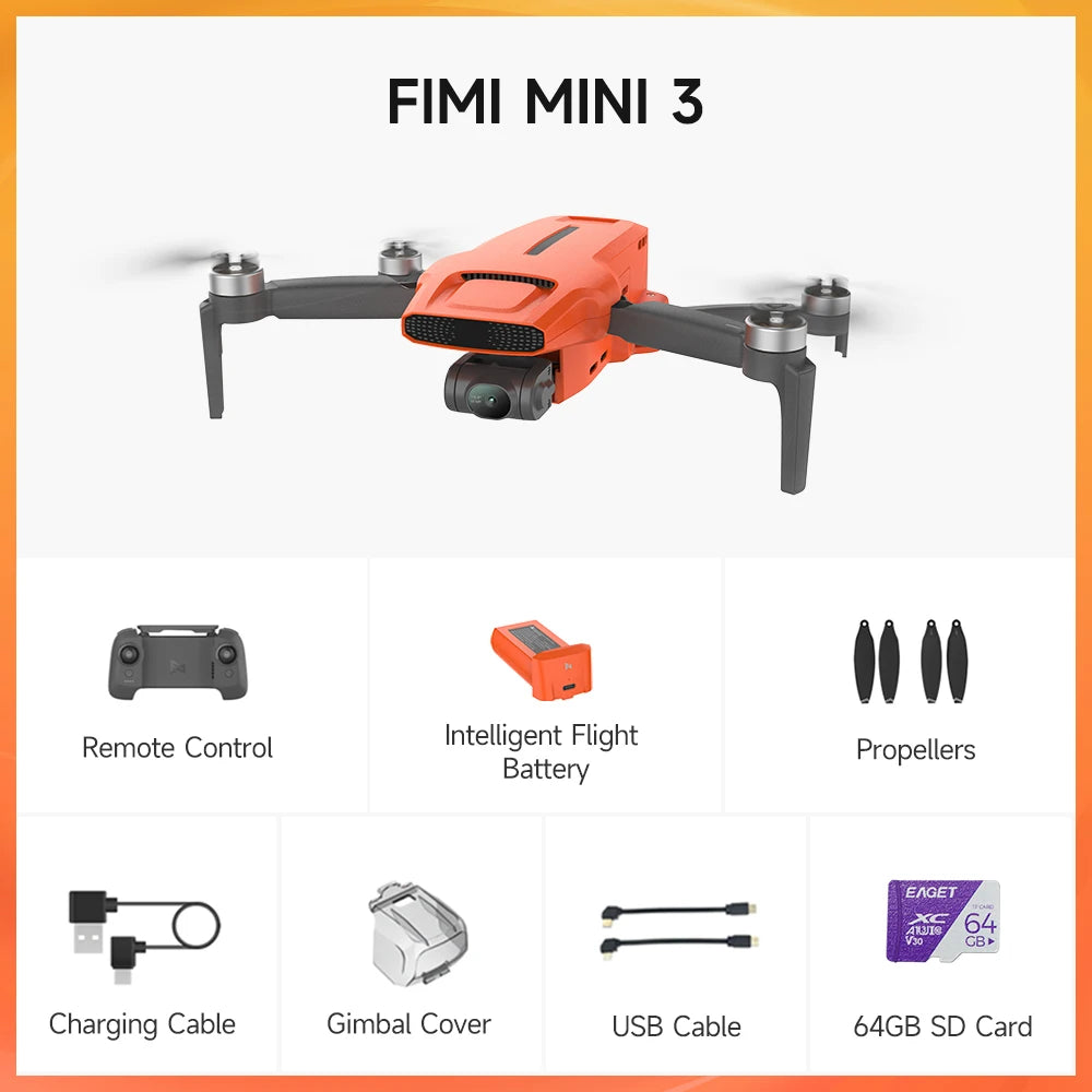 FIMI MINI 3 Camera 245g Ultra-lightweight 4K 60fps AI Super Night Professional Drone 3-axis Gimbal Camera Auto Return Mode 9km