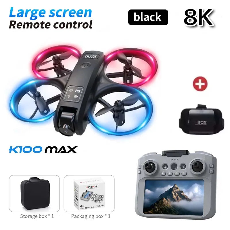 8K HD K100 MAX UAV Toy GPS Drones Large Screen Camera 5KM Range HD Dual Cameras Obstacle Avoidance Photography Quadcopter Gifts