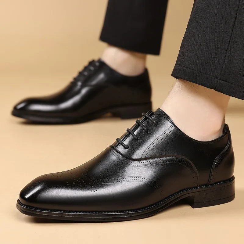 2026 Men Handmade Genuine Cow Leather Oxford Shoes Business Pointed Lace Up Men Wedding Shoes Formal Flats Black Plus Size 38-48
