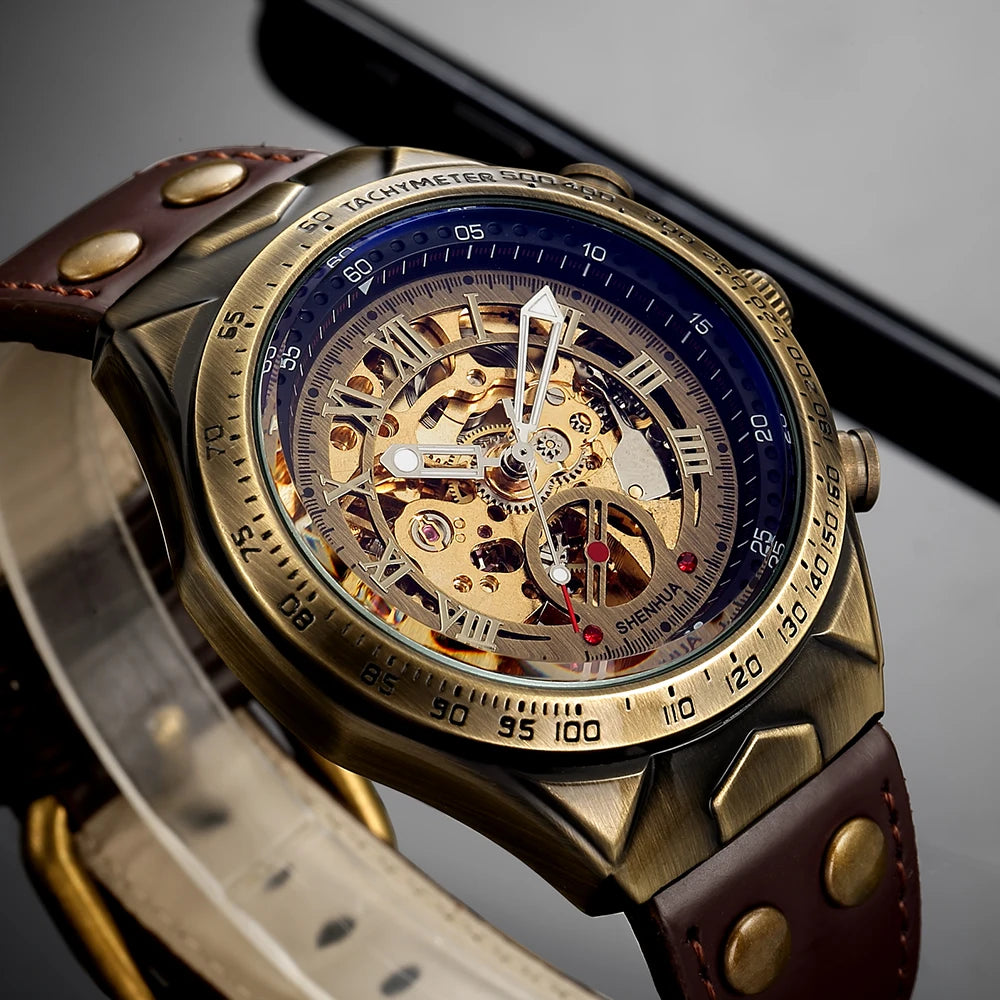Men Waterproof Automatic Mechanical Watch  with Genuine Leather