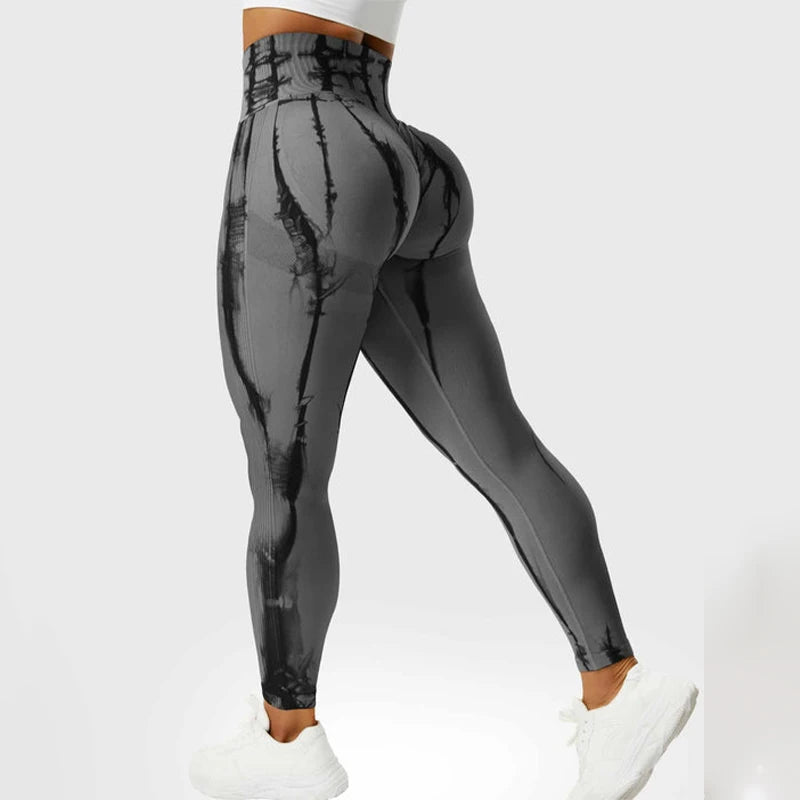 Tie Dye Sport Leggings with High Waist Push Up Woman Tights
