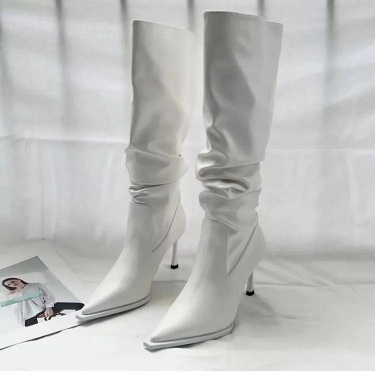 Winter Women High Boots Fashion Pointed Toe Stiletto Heel Long Boots Ladies Elegant Knee High Boots Shoes Botas De Mujer