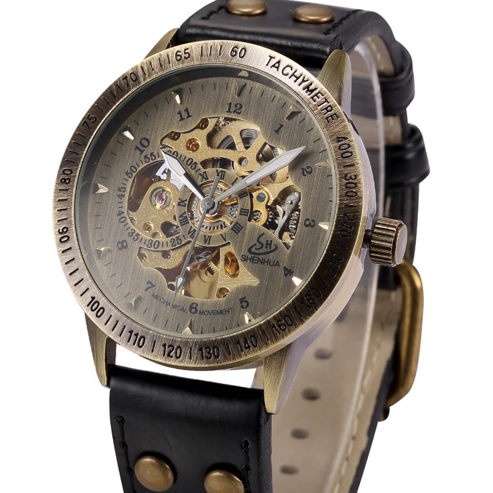 Men Waterproof Automatic Mechanical Watch  with Genuine Leather