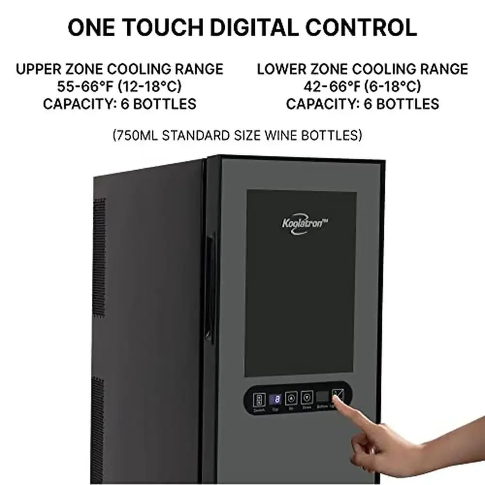 12 Bottle Urban Series Dual Zone Wine Cooler Touch Screen Thermoelectric Fridge Freestanding Cellar UV Protective Glass Door