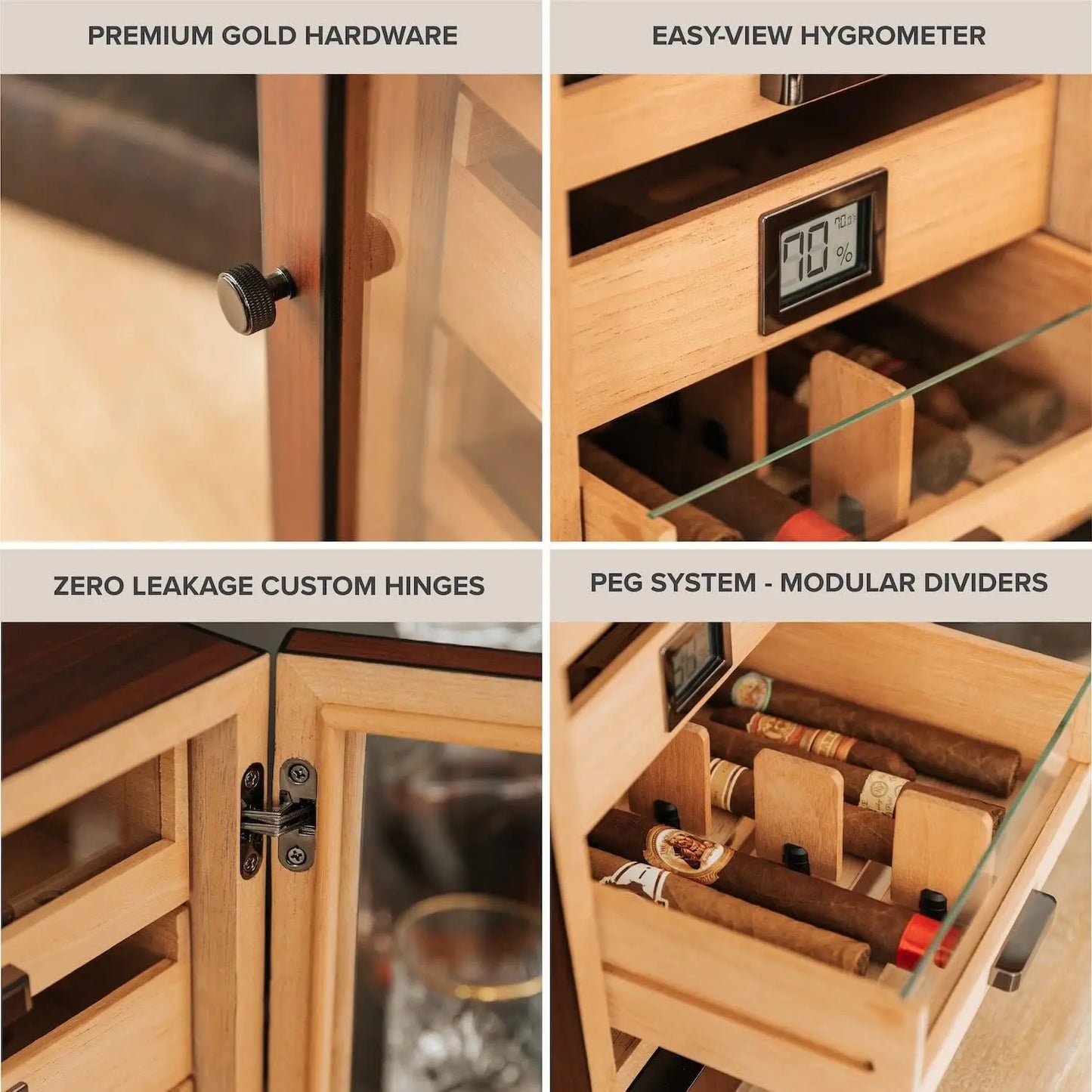 Monogrammed Luca Cabinet Humidor with thick cedar, easy humidification system, accurate digital hygrometer - Brown