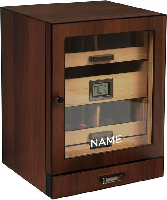 Monogrammed Luca Cabinet Humidor with thick cedar, easy humidification system, accurate digital hygrometer - Brown