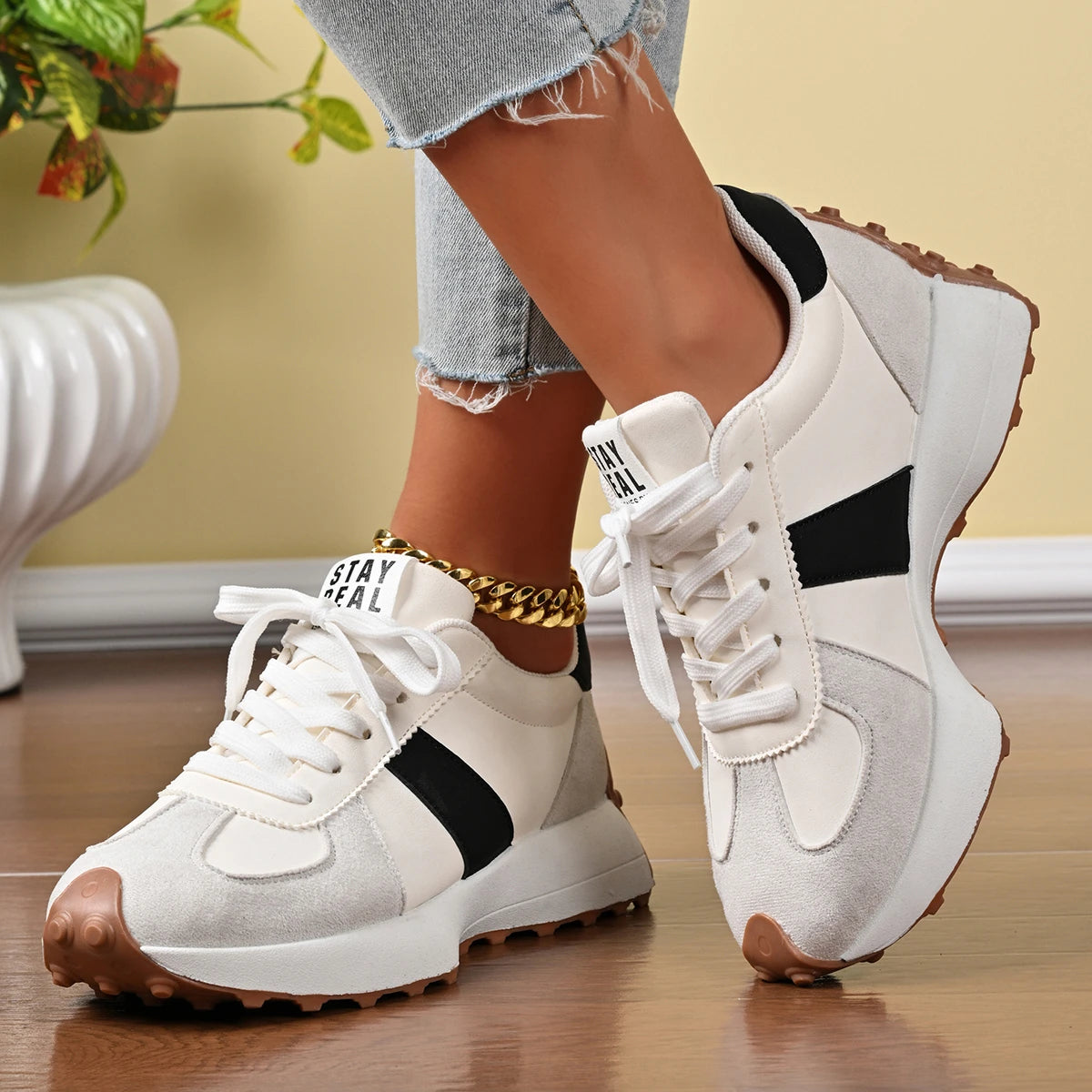 Women's High-Quality Thick-Soled Running Sneakers – Casual Luxury Lace-Up Sneakers