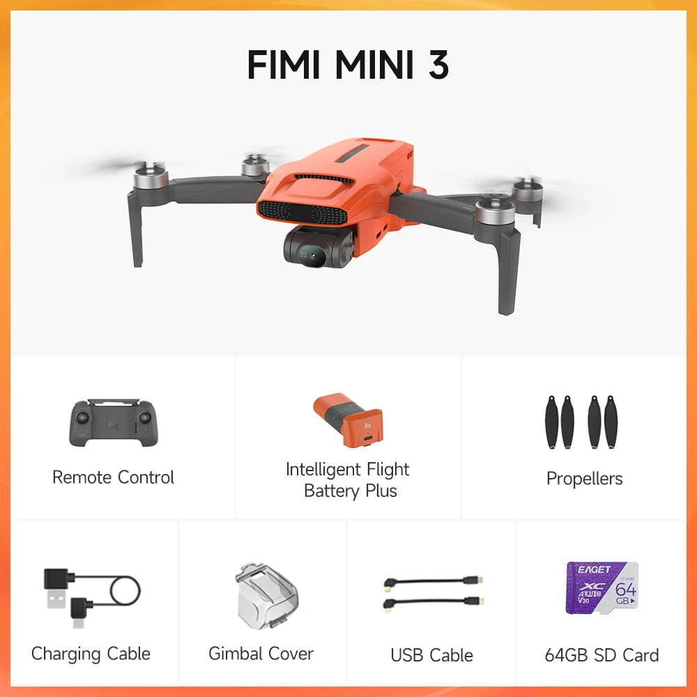 FIMI MINI 3 Camera 245g Ultra-lightweight 4K 60fps AI Super Night Professional Drone 3-axis Gimbal Camera Auto Return Mode 9km