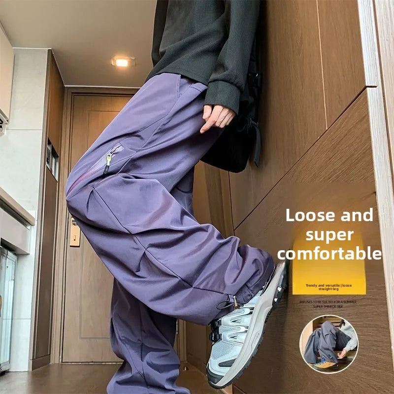 Menswear Clothing 2026 Autumn Winter Pleated Pants for Men Outdoor Windproof Waterproof Hiking Loose Straight Leg Casual Pants