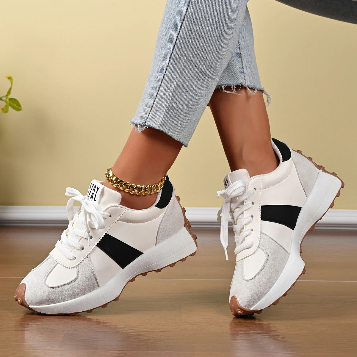 Women's High-Quality Thick-Soled Running Sneakers – Casual Luxury Lace-Up Sneakers