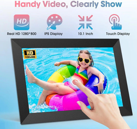 10.1 Inch WiFi Digital Picture Frame, Smart Cloud Electronic Photo Frame with HD IPS Touch Screen Slideshow 32GB Memory For Gift