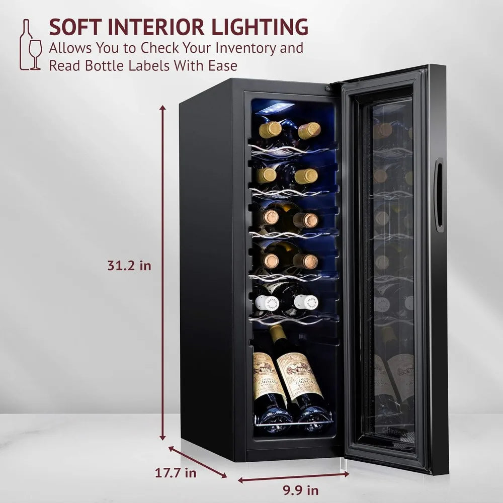 12 Bottle Compressor Wine Cooler Refrigerator w/Lock | Large Freestanding Wine Cellar