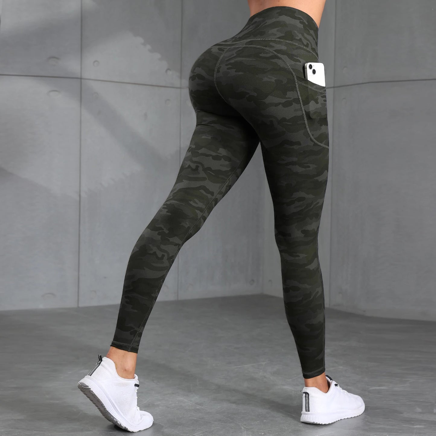 Camouflage Pockets Hight Waist Women Gym Leggings Casual Elastic Outdoors Pants High Street style  Seam Workout Running Pants