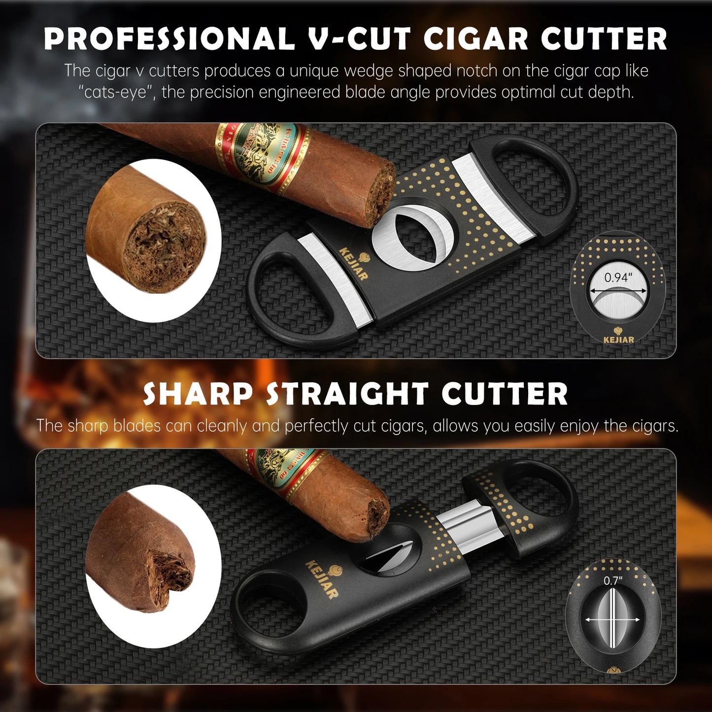 Portable Cigar Humidor Case with V Cutter,Straight Cigar Punch, Humidifier Packs for Travel