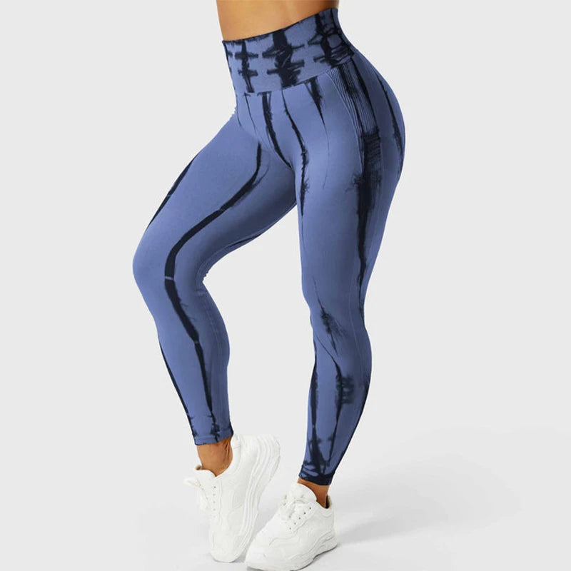Tie Dye Sport Leggings with High Waist Push Up Woman Tights