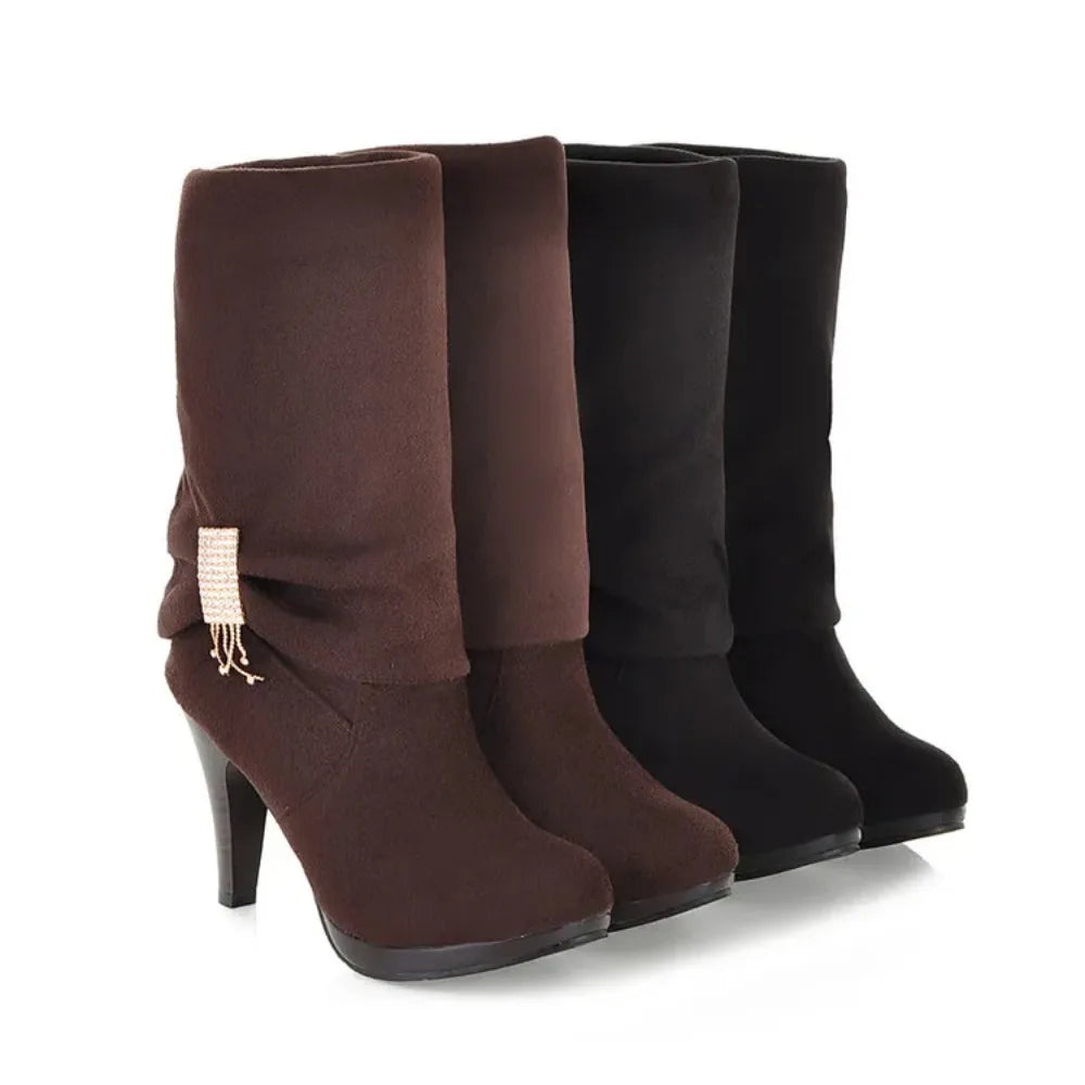 Boots Botas Mujer Knee High Boots Women Autumn Winter Round Toe High Heels Dress Party Long Platform Boots 906