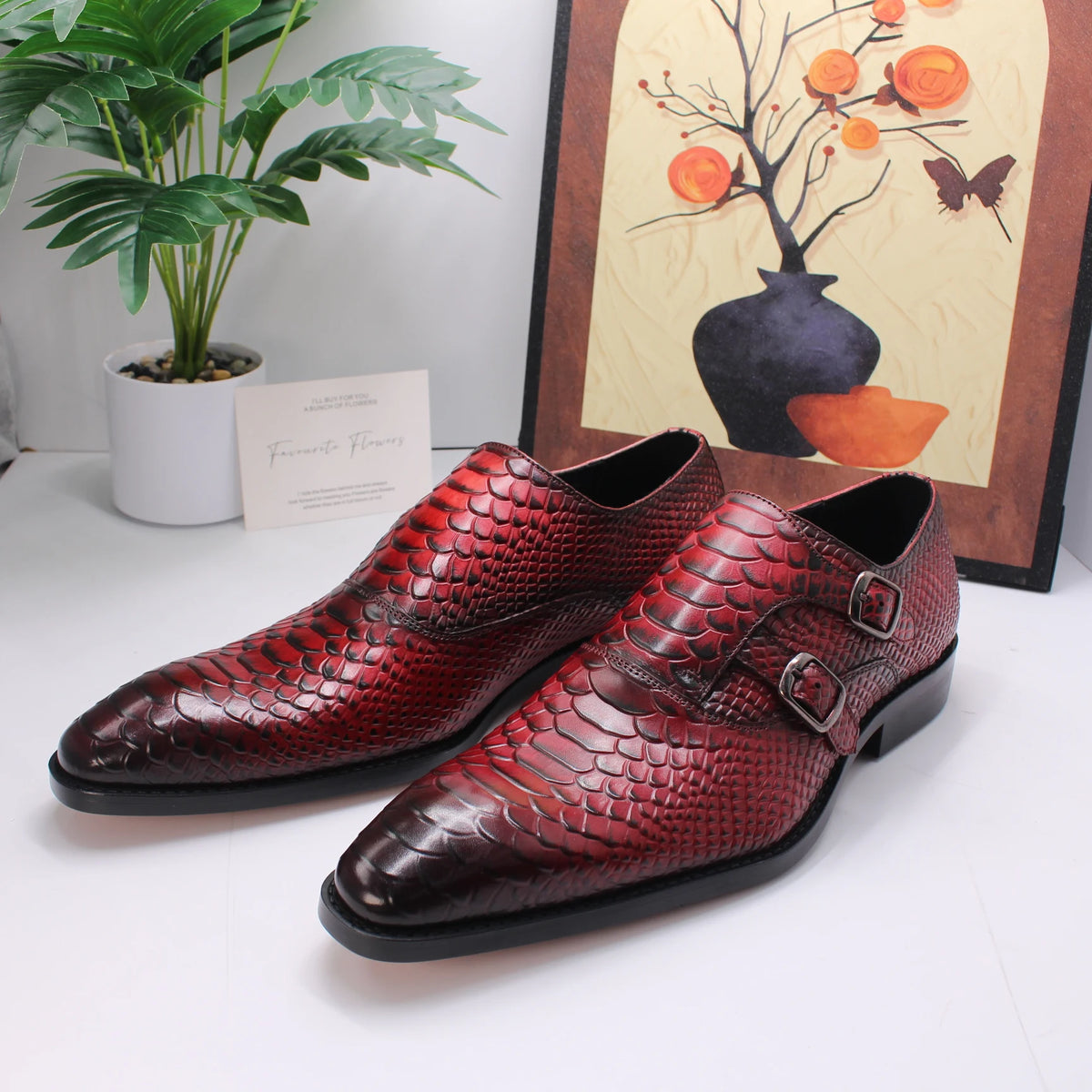 Luxury Men Dress Shoes Crocodile Grain Leather Shoes Men Buckle Casual Wedding Party Shoes High Quality Business Men Brogue Shoe