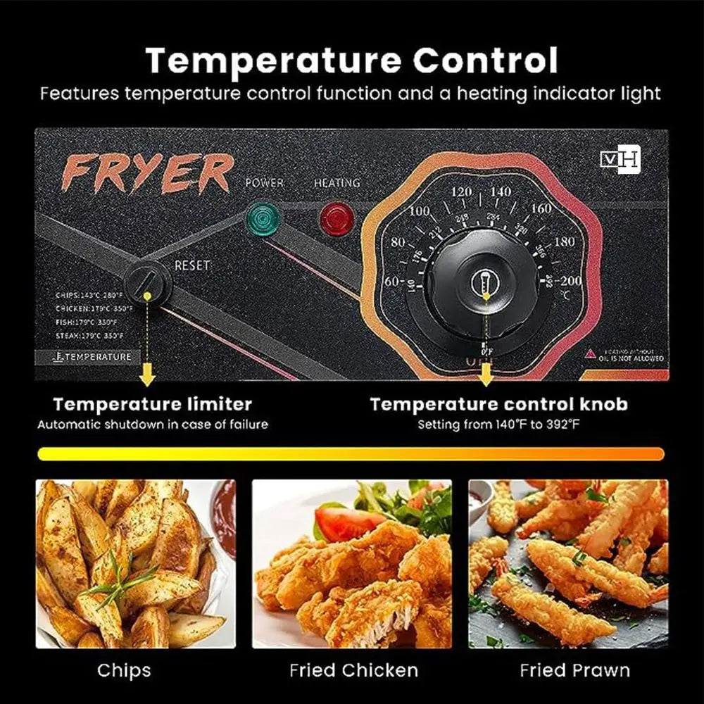110V 20.7 Qt Commercial Electric Deep ryer with 2 x 6.35 QT Removable Baskets, Overheat Protection