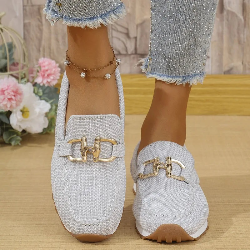 Women's White Mesh Casual Sneakers: Lightweight Breathable Walking Flat Shoes