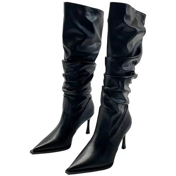 Winter Women High Boots Fashion Pointed Toe Stiletto Heel Long Boots Ladies Elegant Knee High Boots Shoes Botas De Mujer
