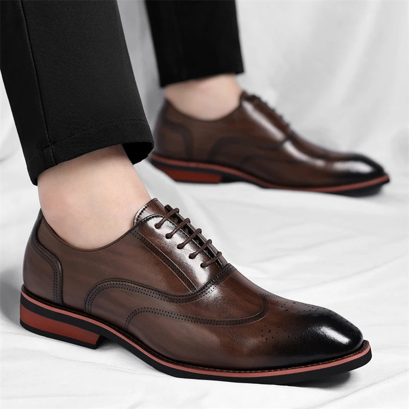 Men's Brogue Leather Shoes Fashionable Comfortable Business Formal Derby Shoes UK Style Carved Floral Design-SJ2001