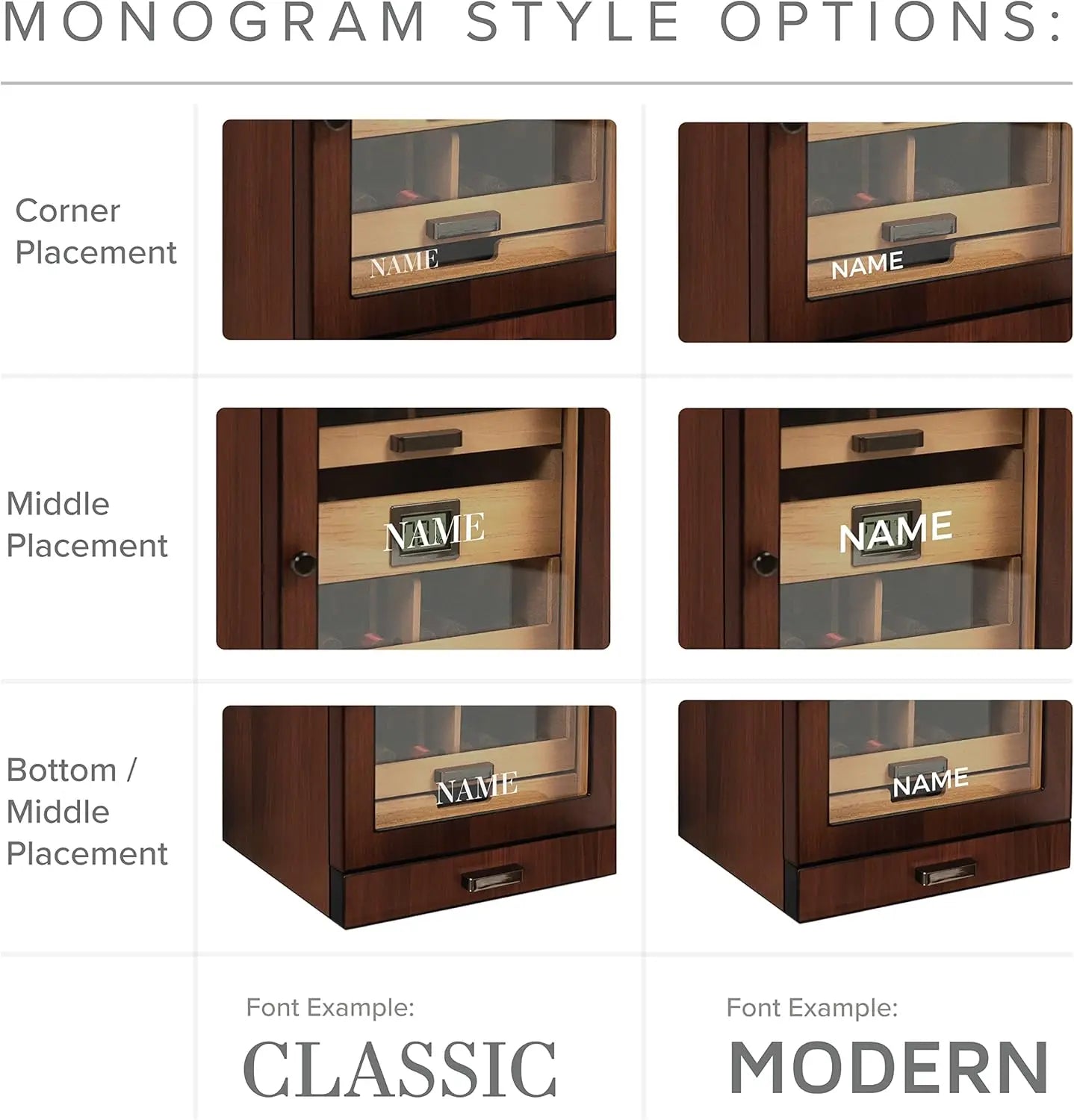 Monogrammed Luca Cabinet Humidor with thick cedar, easy humidification system, accurate digital hygrometer - Brown