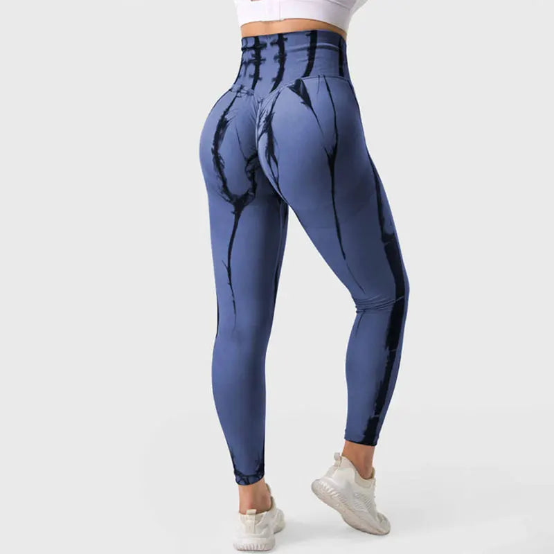 Tie Dye Sport Leggings with High Waist Push Up Woman Tights