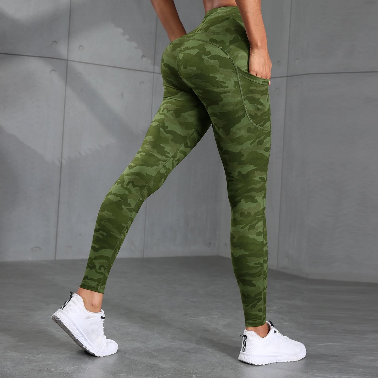 Camouflage Pockets Hight Waist Women Gym Leggings Casual Elastic Outdoors Pants High Street style  Seam Workout Running Pants