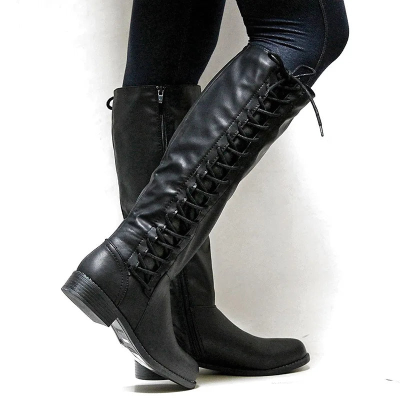 2021 Brand Women Winter Shoes Genuine Leather Women Winter Boots NWarmful High Quality Knee High Boots Lace-Up Motorcycle Boot99