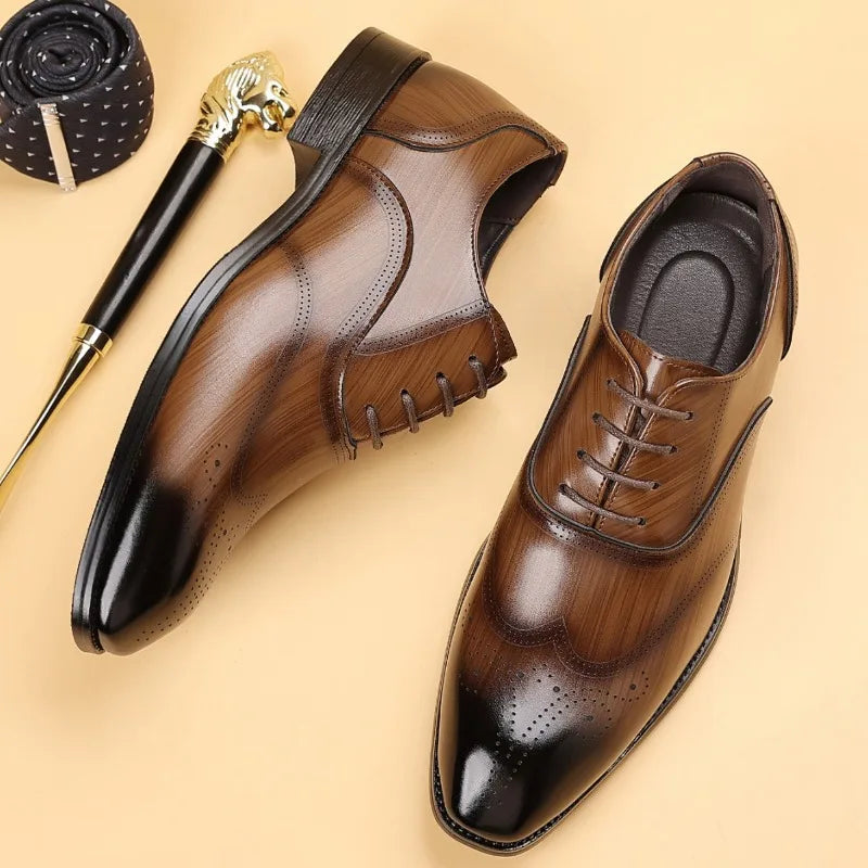 2026 Men Handmade Genuine Cow Leather Oxford Shoes Business Pointed Lace Up Men Wedding Shoes Formal Flats Black Plus Size 38-48