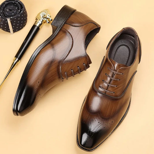 2026 Men Handmade Genuine Cow Leather Oxford Shoes Business Pointed Lace Up Men Wedding Shoes Formal Flats Black Plus Size 38-48