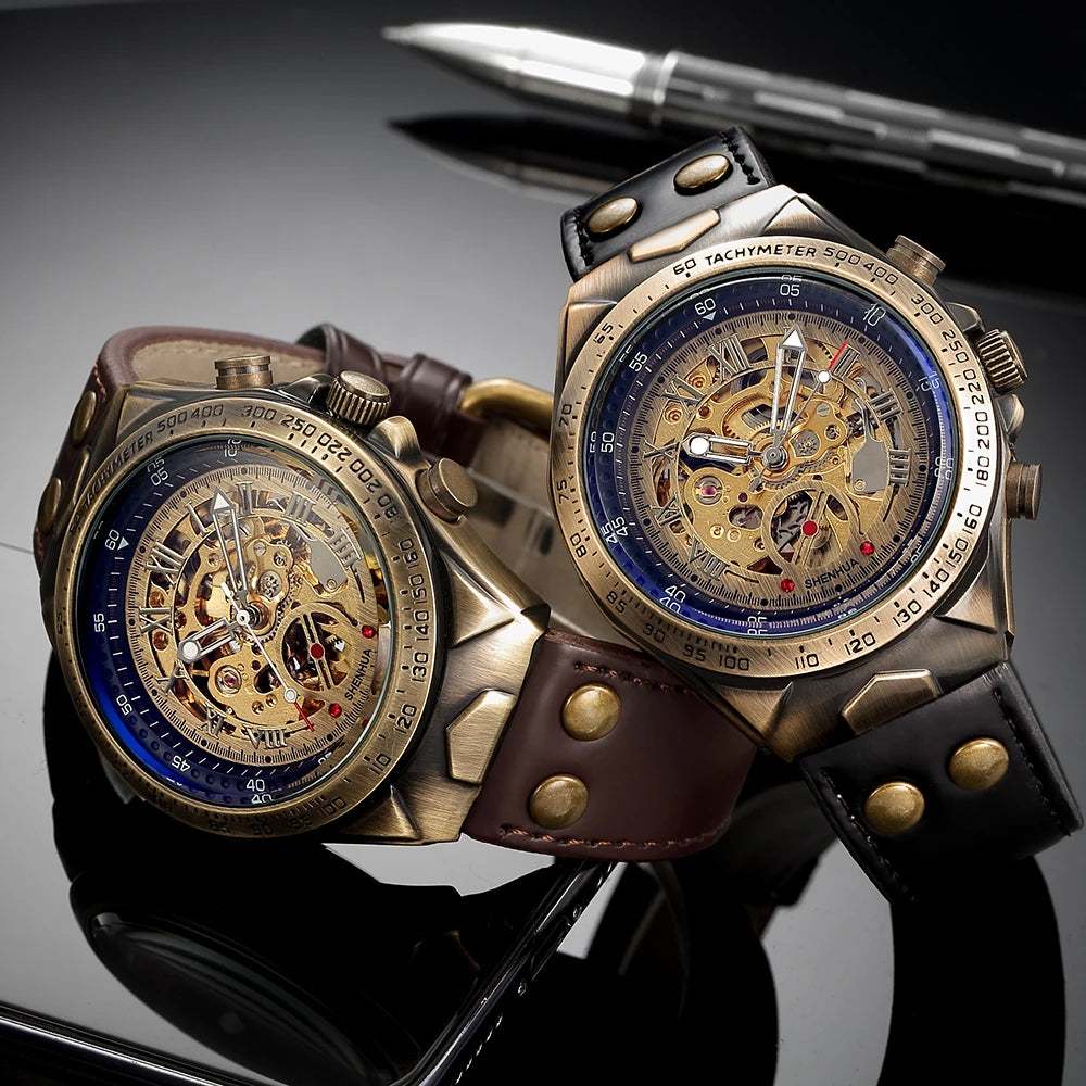 Men Waterproof Automatic Mechanical Watch  with Genuine Leather