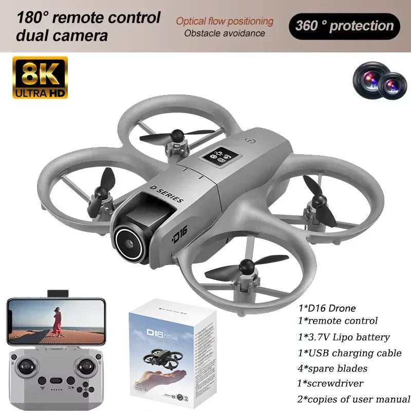 D16 Drone 8K HD With FPV Dual Camera RC Brushless Power Motor 5G WIFI Smart Obstacle Avoidance Profesional Aerial Quadcopter Toy