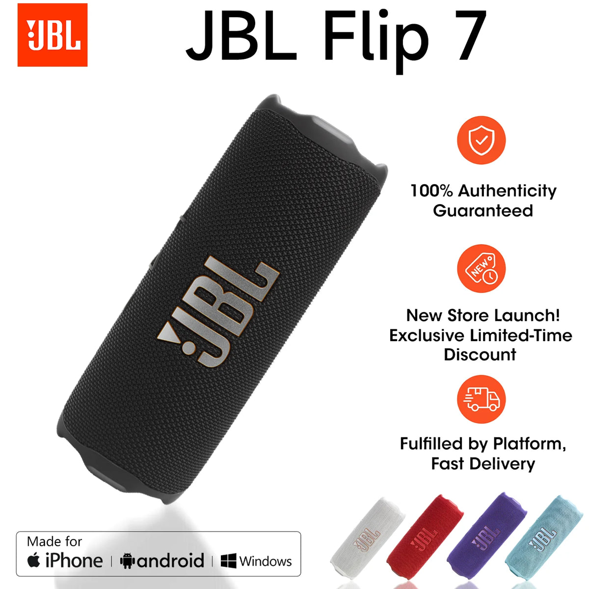 JBL Flip 7 Portable Bluetooth Speaker IP68 Waterproof 35W AI Sound Boost Auracast 16H Battery Outdoor Camping Beach Wireless