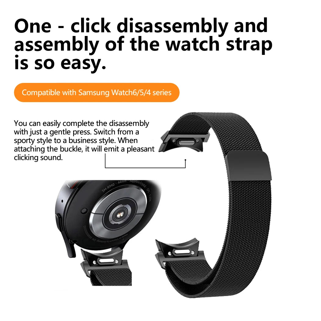 Metal Strap For Samsung Galaxy Watch 5 6 7 40mm 44mm Band With Screen Protector Hard Case Magnetic Loop Quick Install Bracelet