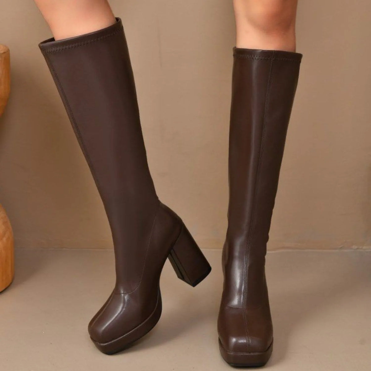 Women Knee Boots winter Autumn Fashion Retro Long Platform High Heels Comfortable Non Slip Outdoor Leather Boots Botas Mujer