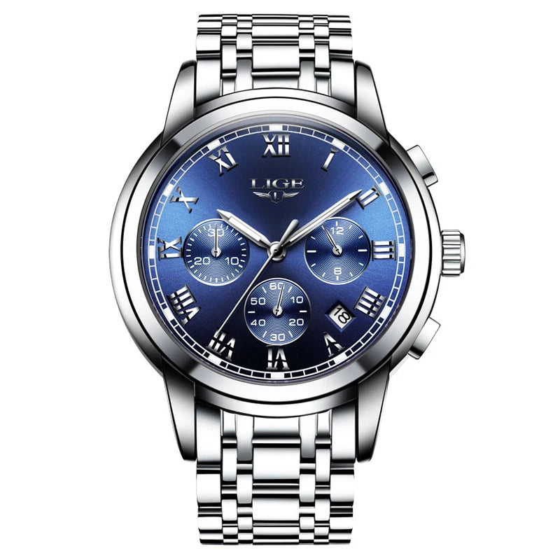 Man Watch LIGE Top Brand Luxury Casual Sport Chronograph Watches for Men Waterproof Fashion Full Steel Quartz Clock Reloj Hombre