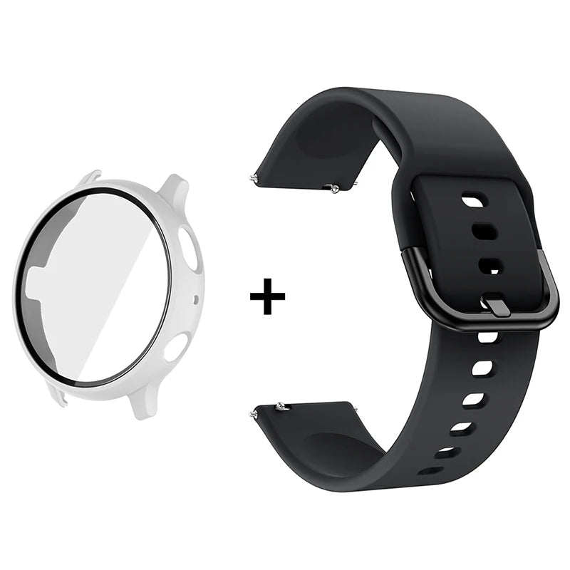 Silicone Strap+Case for Samsung Galaxy Watch Active 2 40mm 44mm Bracelet Tempered Glass Screen Protector Cover correas 20mm band