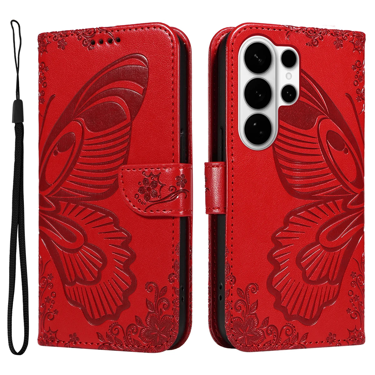 Magnetic Leather Wallet Flip Case for Samsung Galaxy S26 Plus Edge Ultra Phone Book Cover WIth Stand 3D Embossed Butterfly