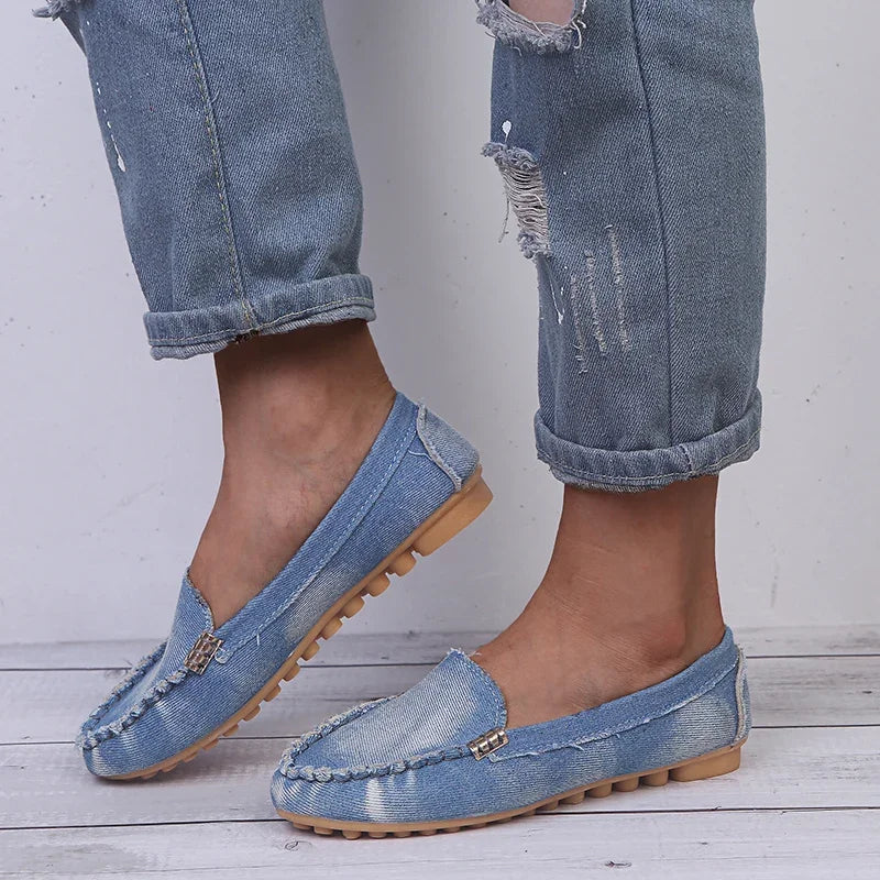 Women's Casual Spring and Autumn Flat Loafers Non-slip Soft Denim Flat Shoes