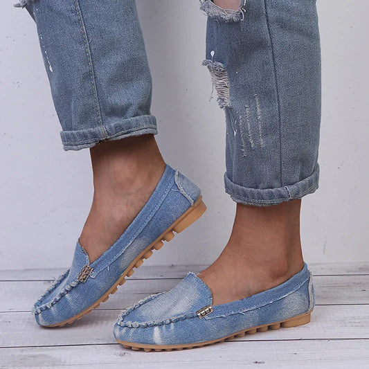 Women's Casual Spring and Autumn Flat Loafers Non-slip Soft Denim Flat Shoes
